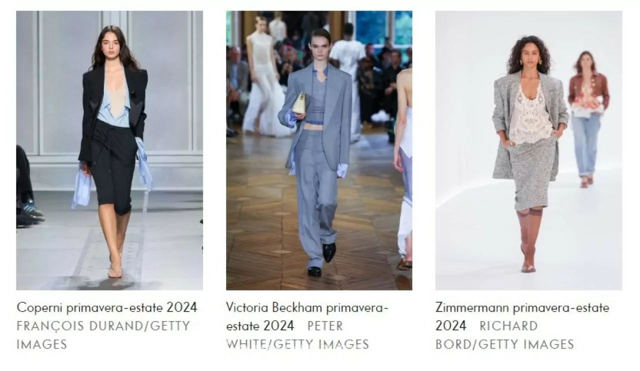 Tendenza individuata da: (da sinistra a destra) Coperni, Victoria Beckham e Zimmermann – così come da 16Arlington, Maison Margiela, Bottega Veneta e Givenchy.